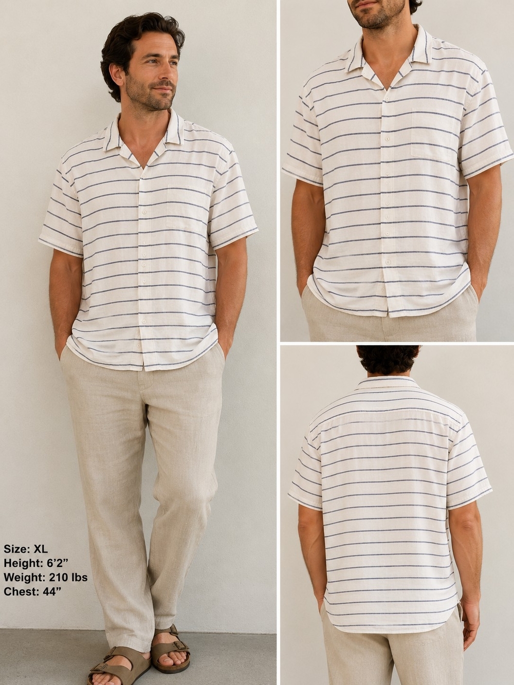 Lucky Brand Linen Blend Striped Button Up Shirt Men’s XL Coastal Beach Resort